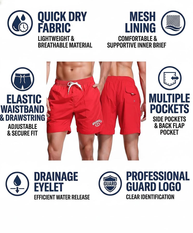 Adoretex Men's Guard Nylon Quick-Dry Swim Trunks, 7-inch Inseam Swim Board Shorts with Mesh Lining and 3 Pockets (MG012) - Red - XL - Image 4
